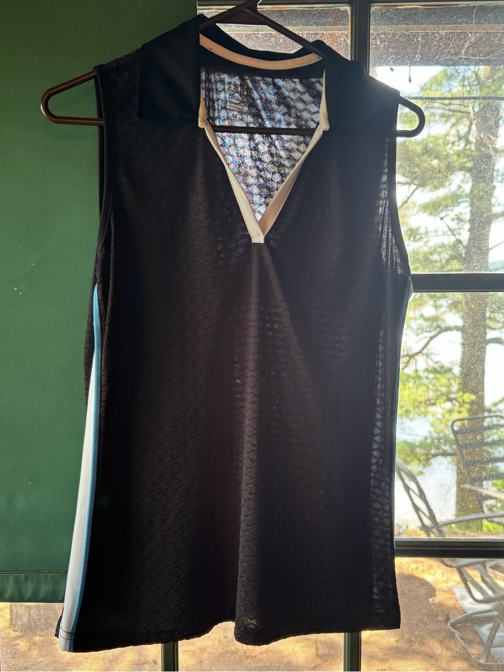 Izod Black Sleeveless Polo Tank with White Trim